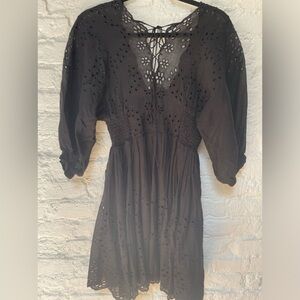Free people black dress with tie and full skirt